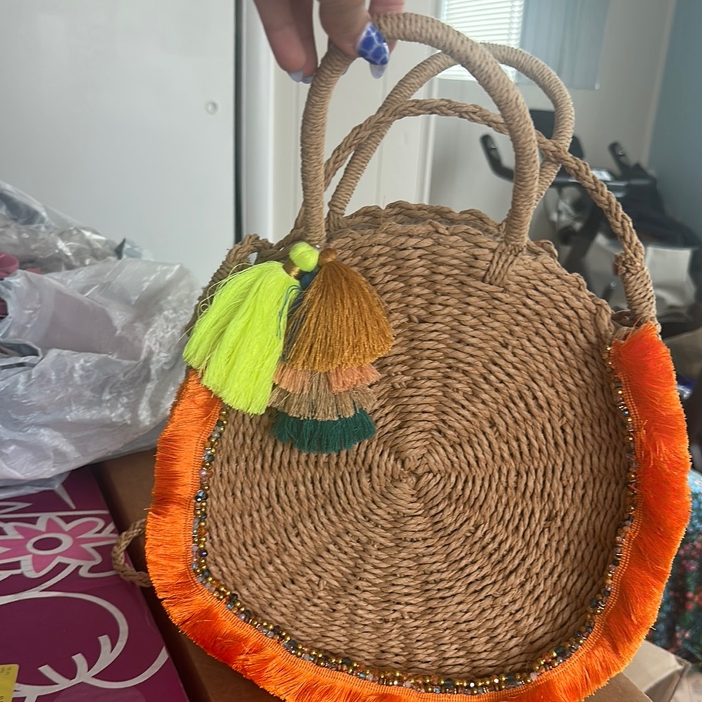 Handcrafted Tan and Orange Woven Bag